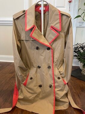 Crown & Ivy Trench Coat – Tan with Orange Accents, Size Small